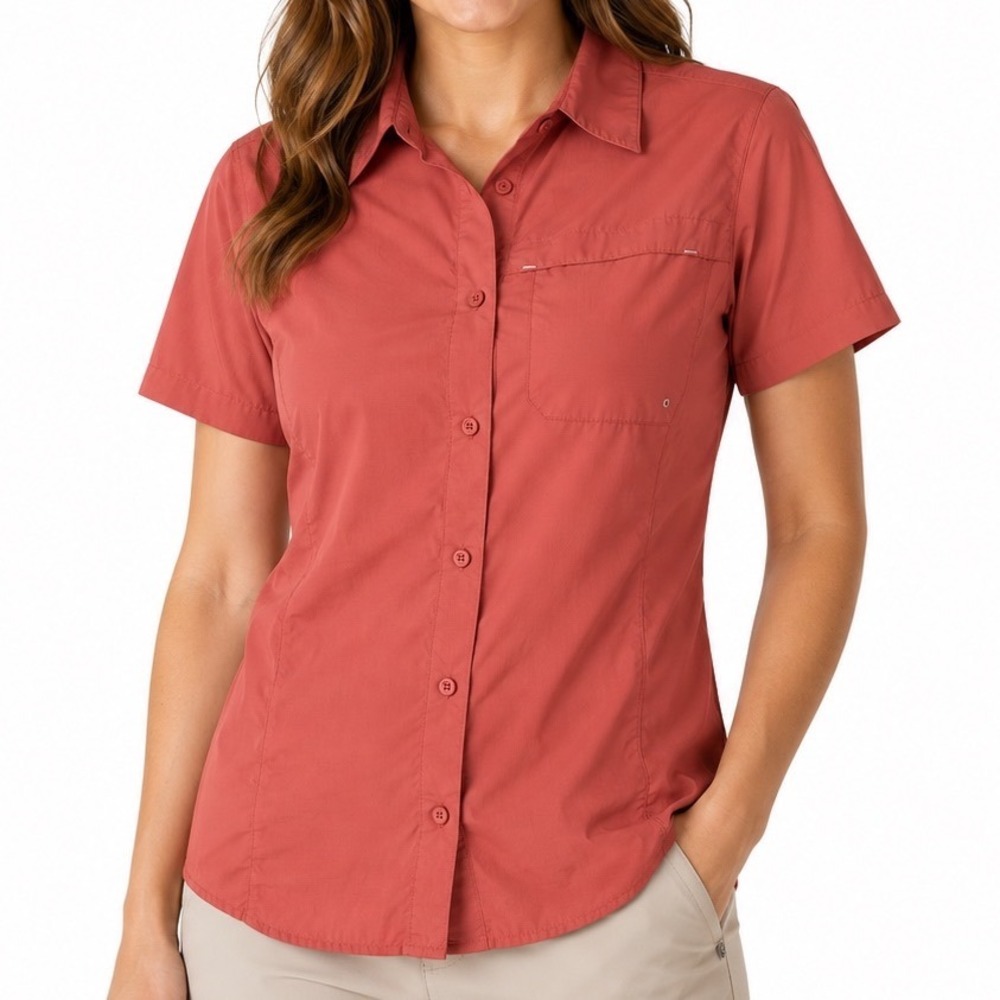 Columbia Titanium Omni-Dry Coral Pink Short Sleeve Hiking Shirt Medium Women's